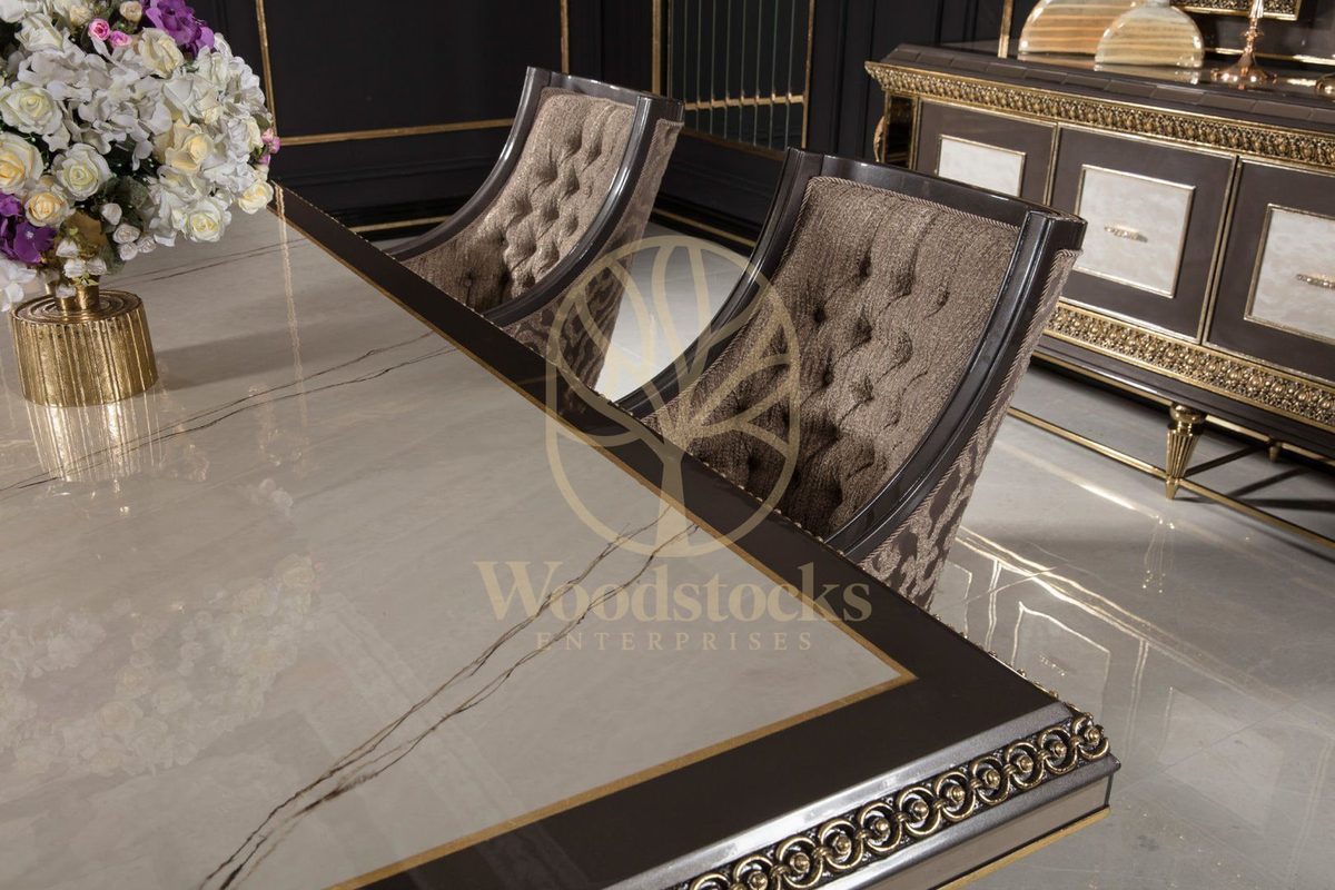 Teak Imperial Black and Gold Dining Set, view 12