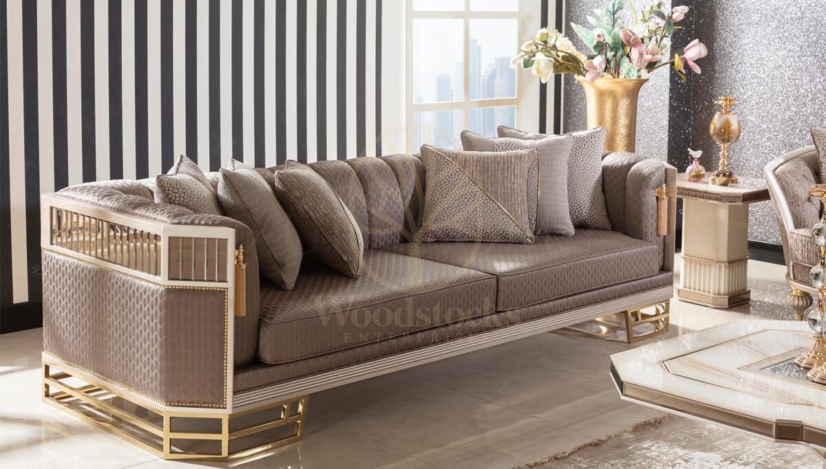 Luxury Hereford Cream Handcrafted Teak Sofa Set, Saharanpur, view 6