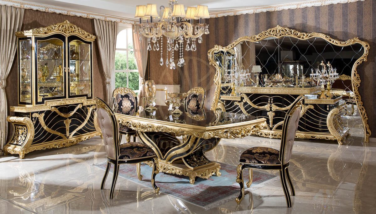 Royal Mecidiye Black Hand Carved Teak Dining Table Set, Saharanpur, Dining Table