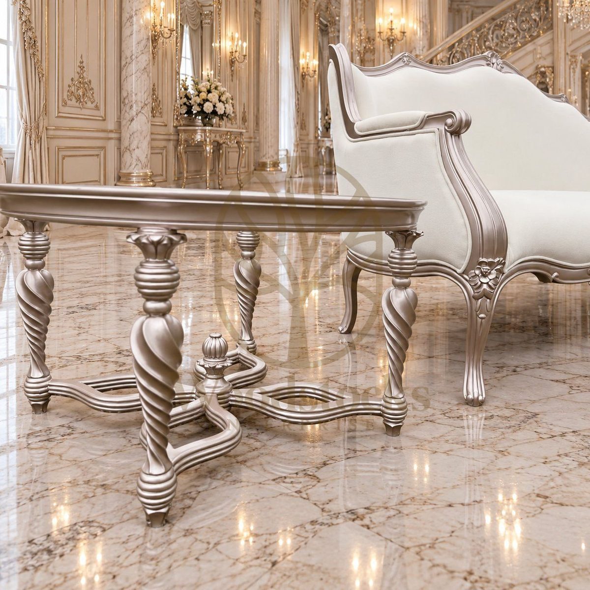 Teak Luxury French Louis-Style Carved Sofa Set, view 4