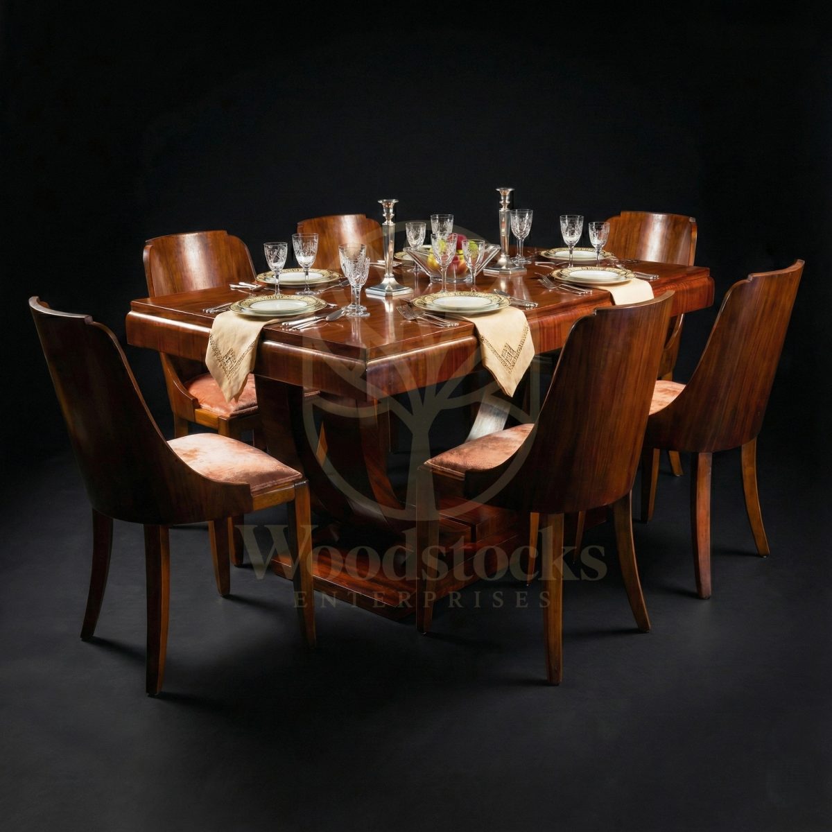 Luxury Teak Rive Gauche Art Déco Dining Ensemble, Saharanpur, Dining Table