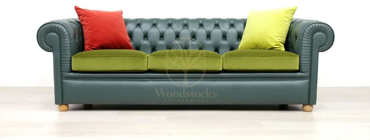 Royal Monza Chesterfield Leather Hand Carved Teak Sofa Set, Saharanpur, view 5