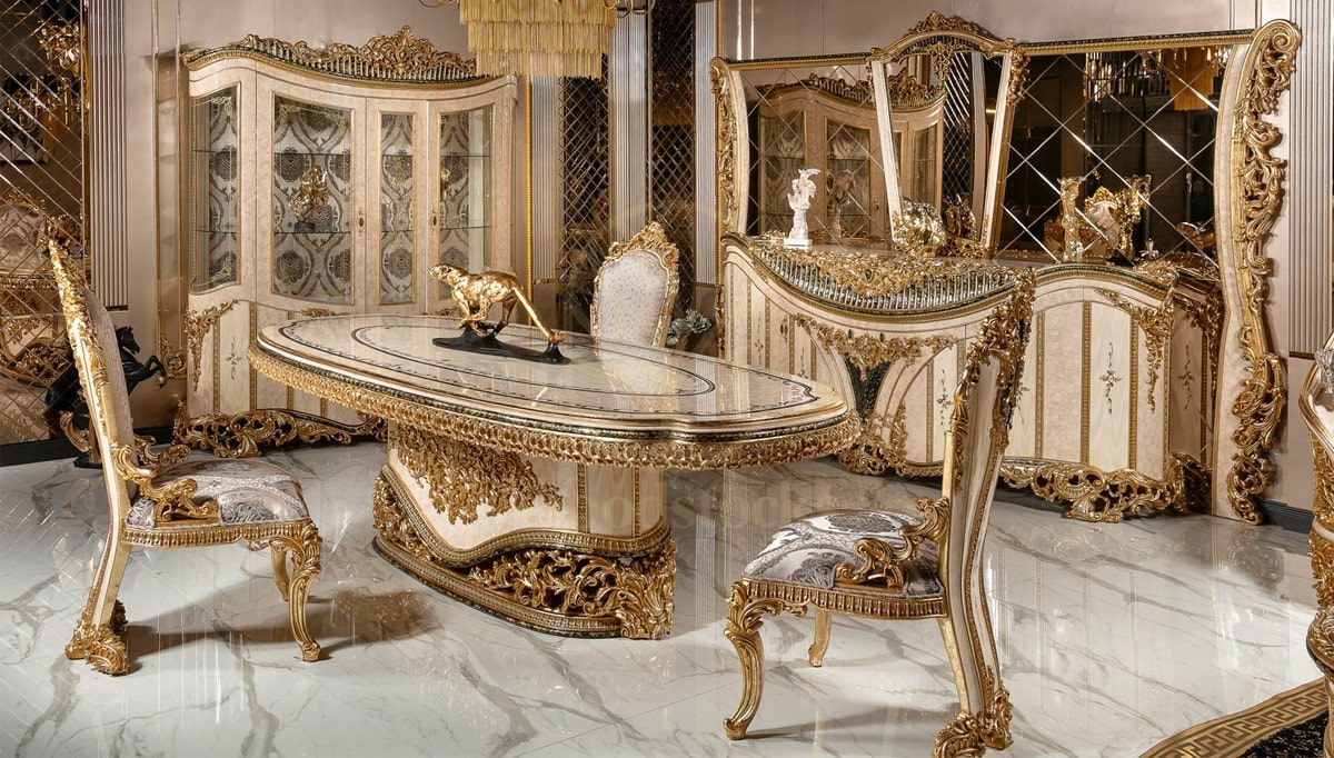 Royal Ofelya Cream Hand Carved Teak Dining Table Set, Saharanpur, Dining Table