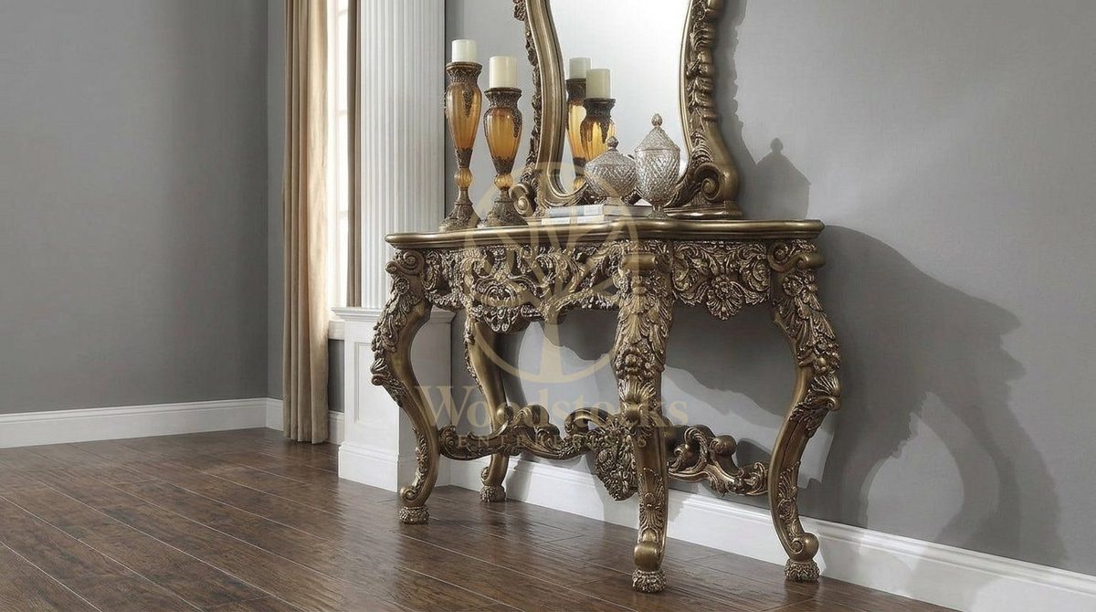 Teak Hand-Carved Antique Gold Dressing Table III, view 2