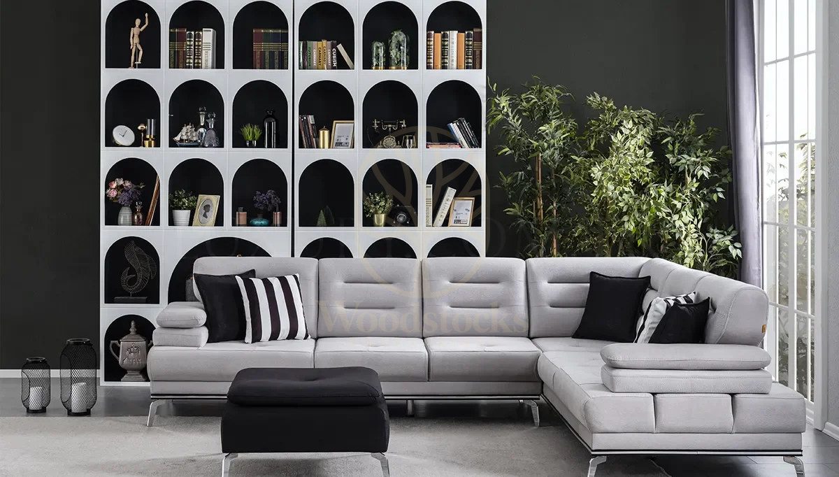 Luxury Calmira Grey Handcrafted Teak L-Shape Sofa, Saharanpur, view 2