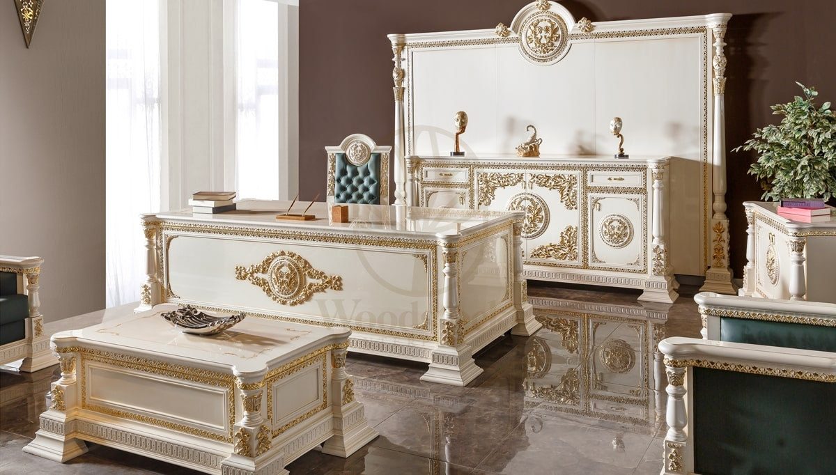 Royal Saheste Cream Hand Carved Teak Office Table, Saharanpur, Office & Study Table