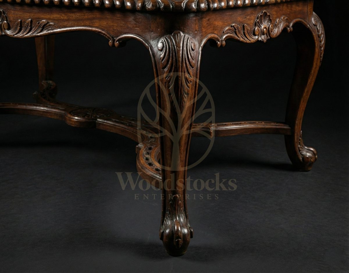 Royal Hand Carved Teak Salon Ottoman of the Hôtel de Soubise, Saharanpur, view 3