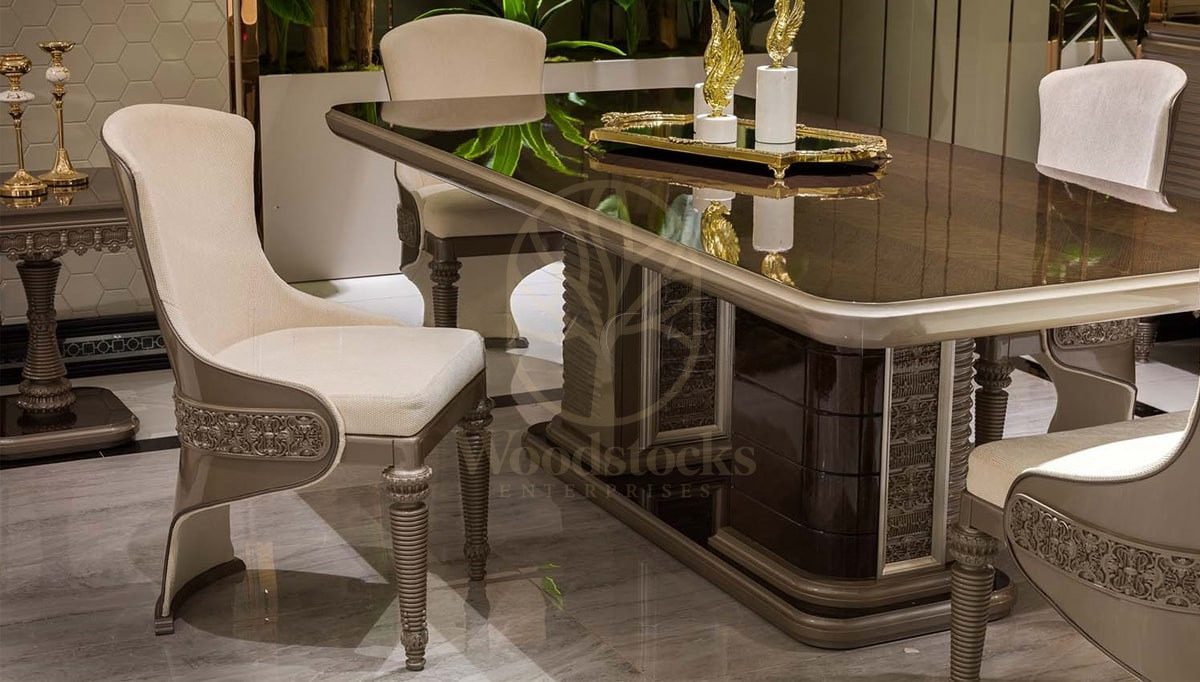 Luxury Teresa Handcrafted Teak Dining Table Set, Saharanpur, view 5