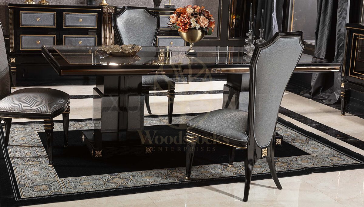 Luxury Caserta Grey Handcrafted Teak Dining Table Set, Saharanpur, view 5