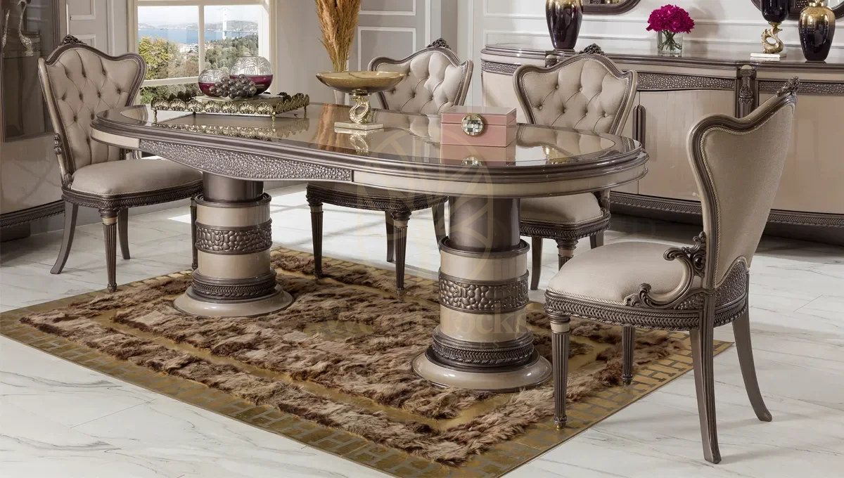 Royal Cassani Hand Carved Teak Dining Table Set, Saharanpur, view 6