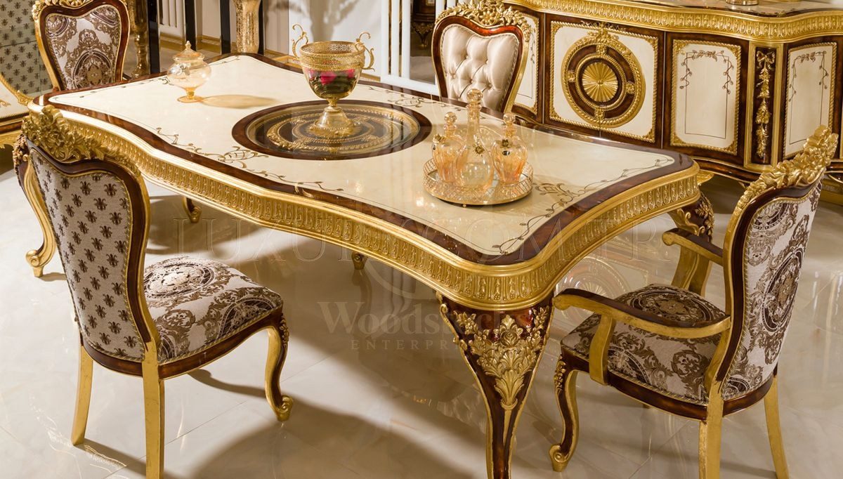 Royal Kafkas Hand Carved Teak Dining Table Set, Saharanpur, view 3