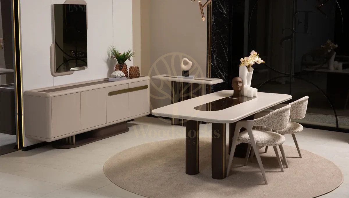 Luxury Halef Handcrafted Teak Dining Table Set, Saharanpur, view 2
