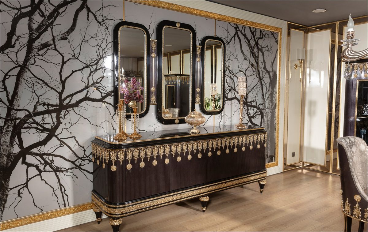 Teak Embroidered Brown and Gold Console Table, Console Table
