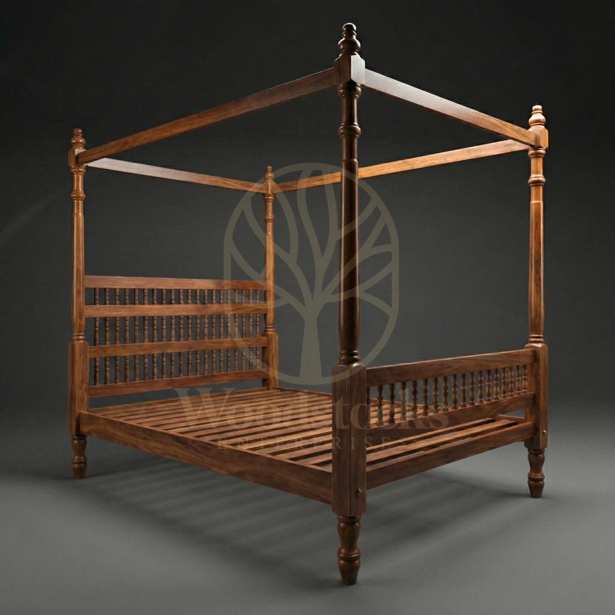 Royal Hand Carved Teak Malabar Residency House Four-Poster Bed, Saharanpur, view 2