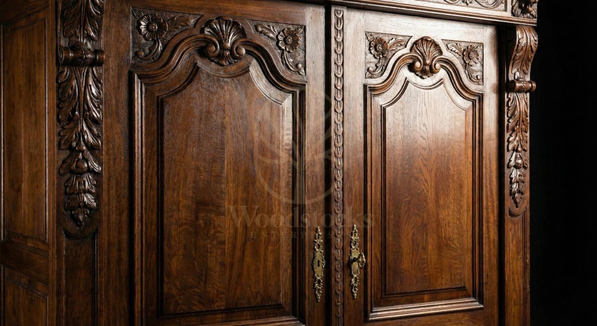 Royal Hand Carved Teak Lion-Guarded Armoire of the Loire Châteaux, Saharanpur, view 4