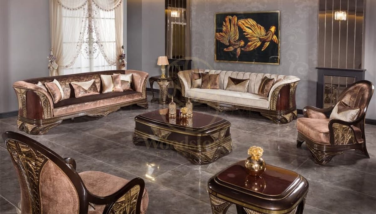 Luxury Viyola Brown Handcrafted Teak Sofa Set, Saharanpur, Sofa Set