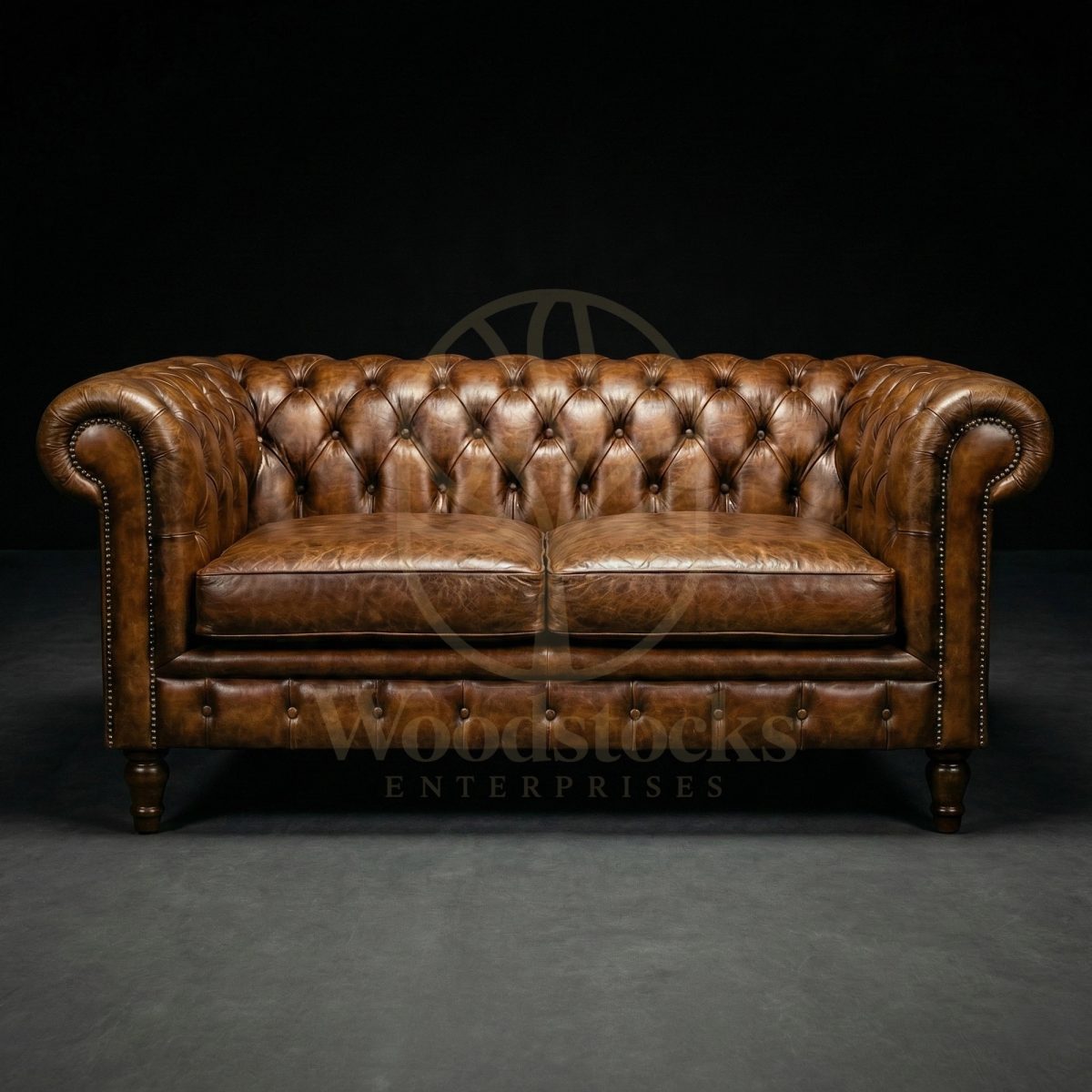 Luxury Teak Westminster Gentleman’s Chesterfield Two Seater Leather Sofa, Saharanpur, Sofa Set