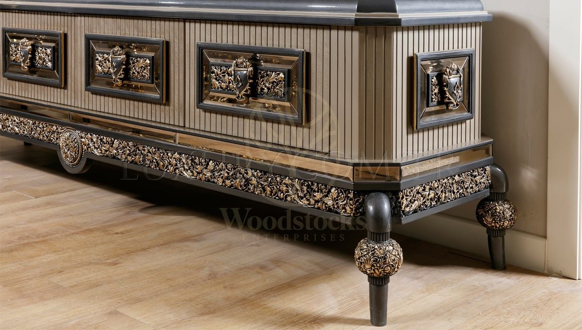 Royal Levis Hand Carved Teak TV Cabinet, Saharanpur, view 3