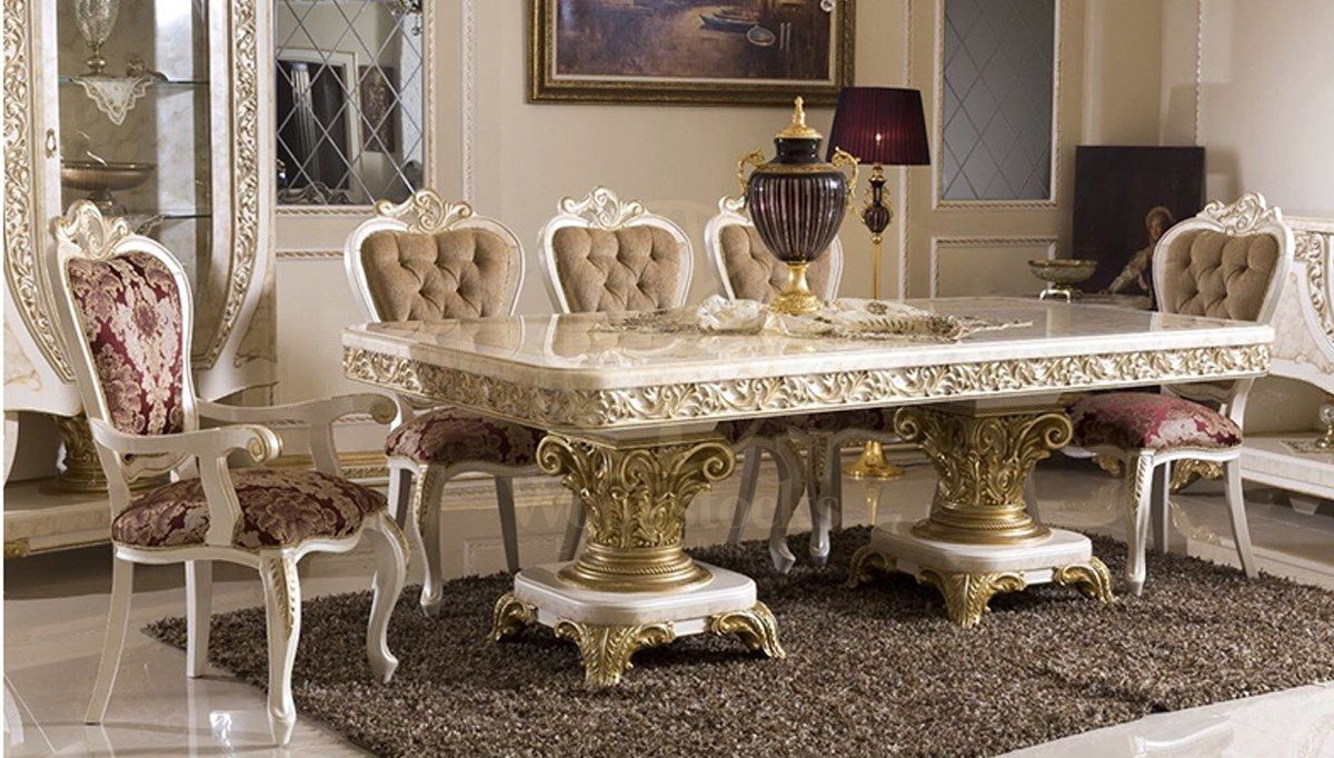 Royal Safir Cream Hand Carved Teak Dining Table Set, Saharanpur, view 2