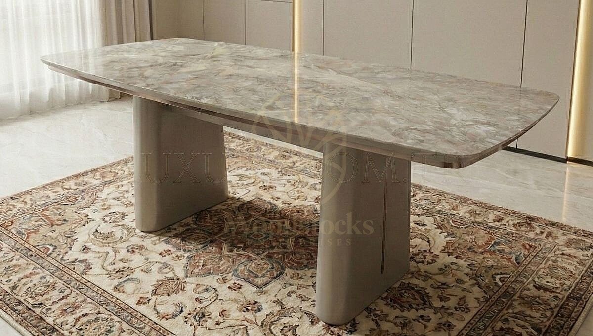 Luxury Icon Marble Handcrafted Teak Dining Table Set, Saharanpur, view 3