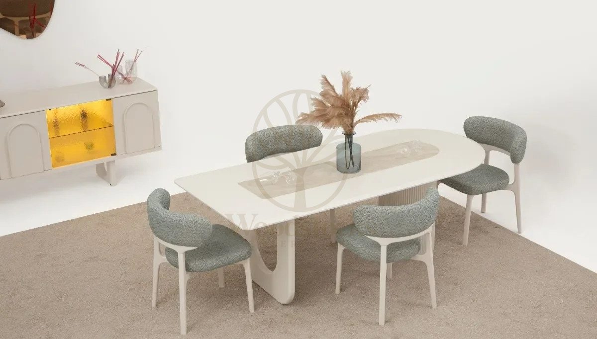 Luxury Aluna Bohemian Handcrafted Teak Dining Table Set, Saharanpur, view 2