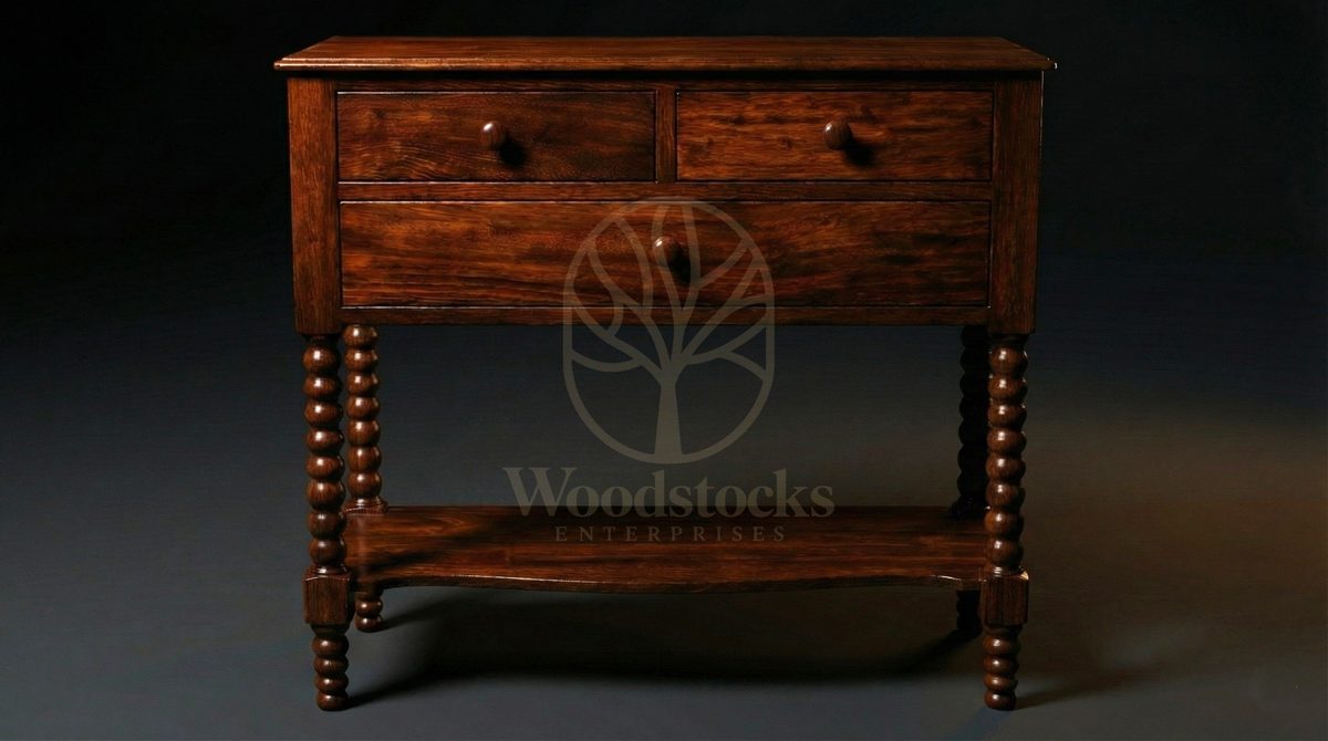 Luxury Teak Jacobean Revival Bobbin Console, Saharanpur, view 2
