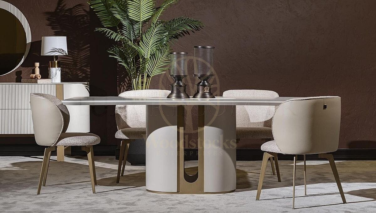 Luxury Velin Cream Handcrafted Teak Dining Table Set, Saharanpur, view 2