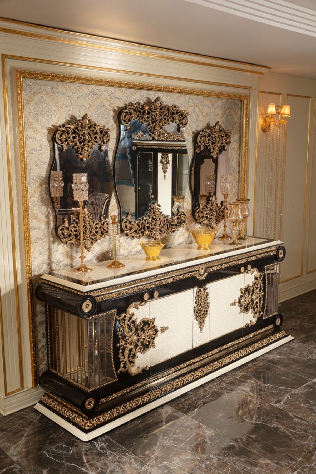 Teak Lyon Black and Gold Console Table, Console Table
