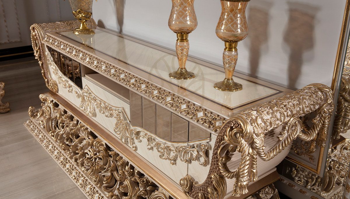 Royal Hisar White Hand Carved Teak TV Cabinet, Saharanpur, view 3