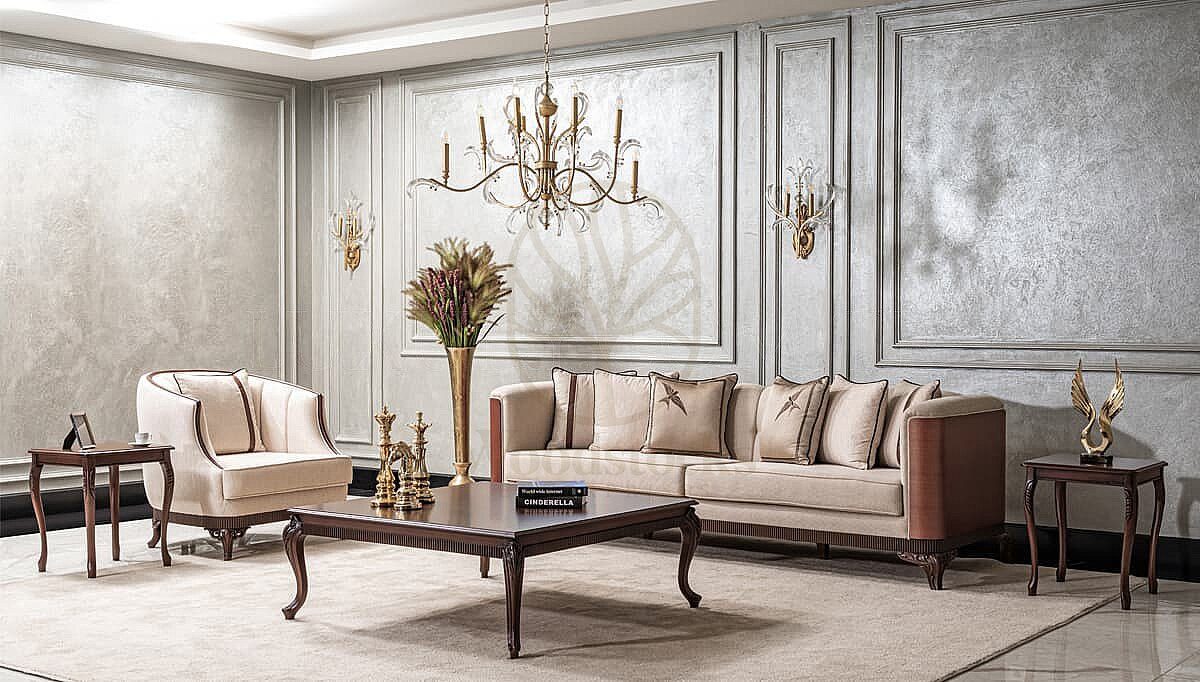 Royal Karya Beige Chesterfield Hand Carved Teak Sofa Set, Saharanpur, view 2
