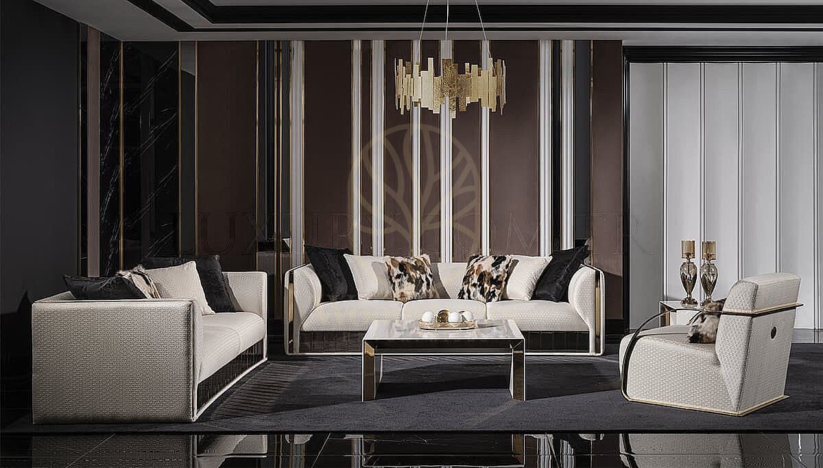 Luxury Rovena Gold Handcrafted Teak Sofa Set, Saharanpur, view 3