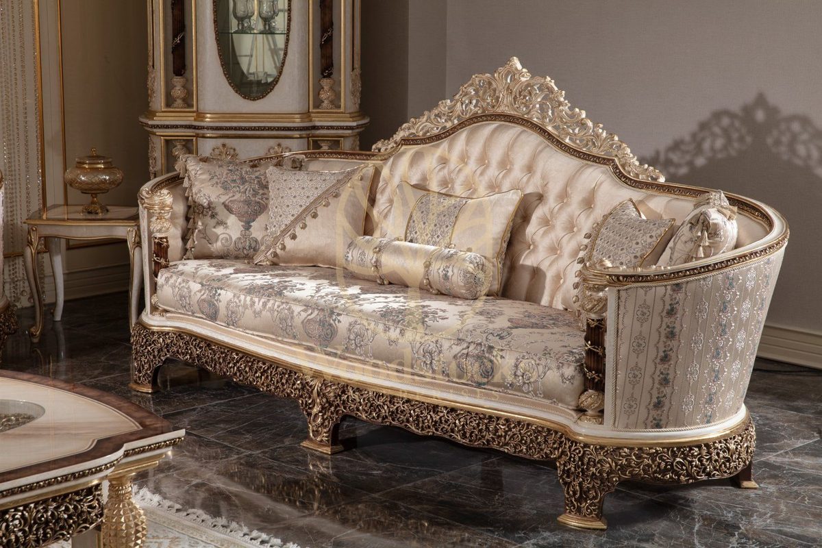 Teak Monaco Cream and Gold Wingback Sofa Set, view 4