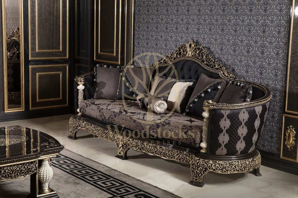 Teak Monaco Charcoal and Gold Tufted Sofa Set, view 3