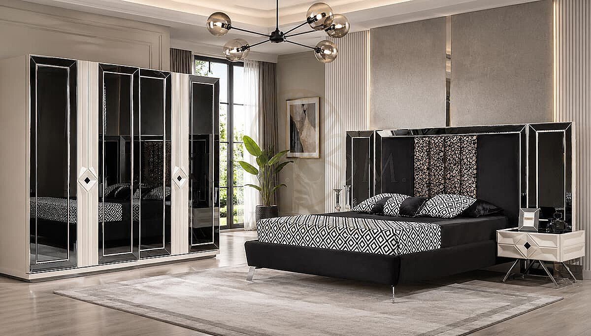 Luxury Amelie White Black Handcrafted Teak King Size Bed, Saharanpur, King Size Bed