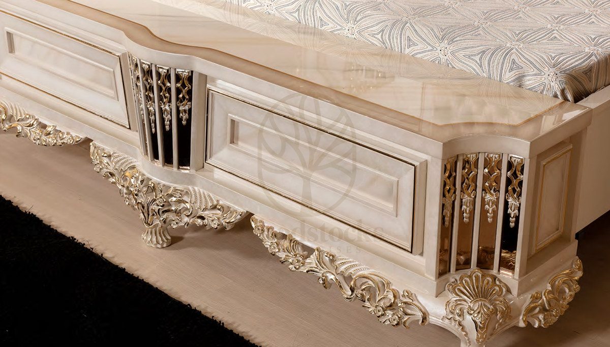 Royal Vitton White Hand Carved Teak King Size Bed, Saharanpur, view 6