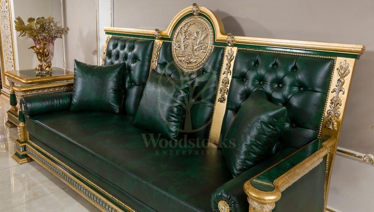 Royal Saheste Green Hand Carved Teak Sofa Set, Saharanpur, view 6