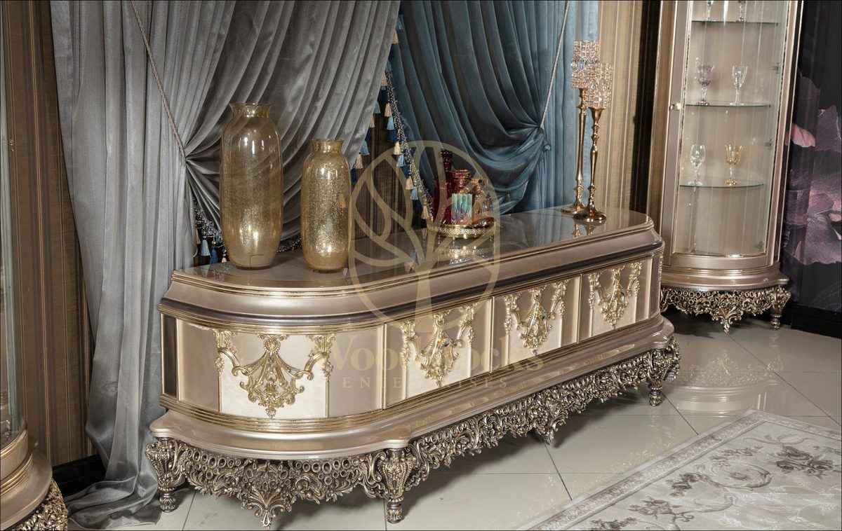 Teak Elegance Champagne and Silver TV Cabinet, view 4