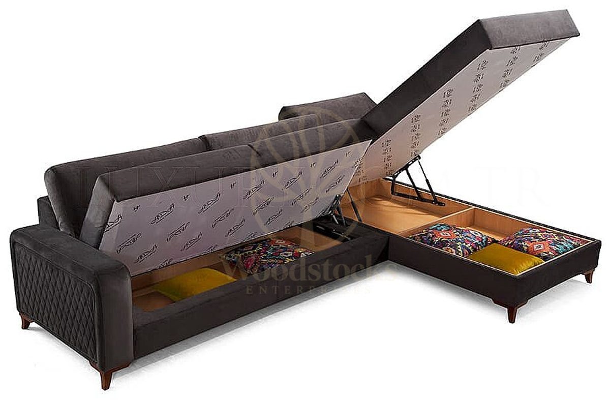 Luxury Kaftan Handcrafted Teak L-Shape Sofa, Saharanpur, view 4
