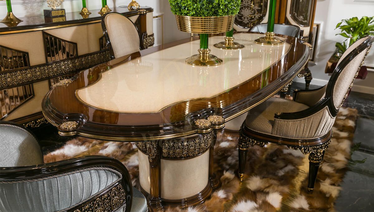Royal Merkur Hand Carved Teak Dining Table Set, Saharanpur, view 2