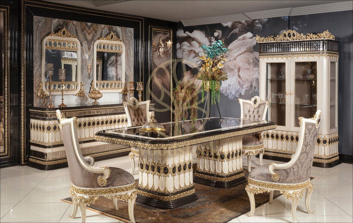 Teak Regal Ivory and Gold Dining Set, Dining Table