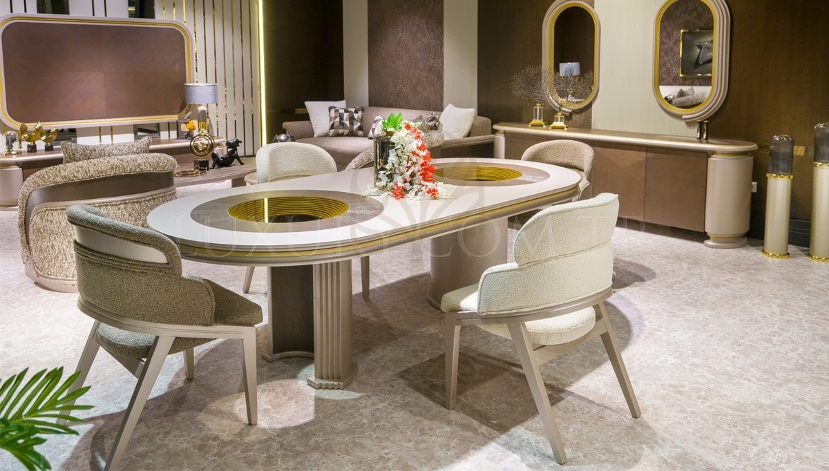 Luxury Moon Handcrafted Teak Dining Table Set, Saharanpur, view 2