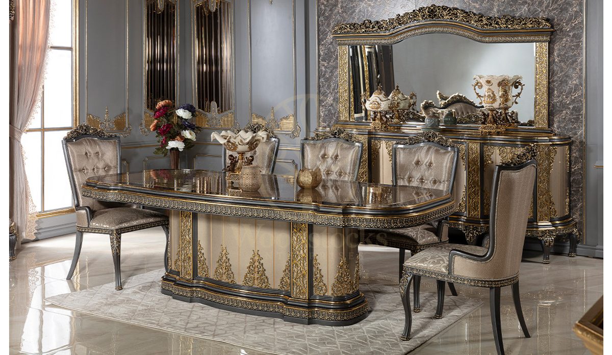 Royal Almira Hand Carved Teak Dining Table Set, Saharanpur, view 2