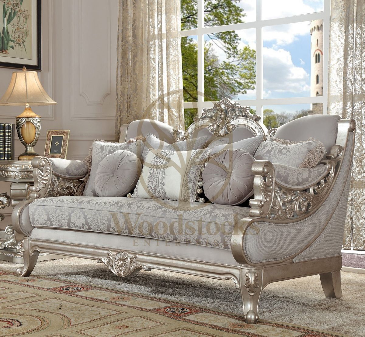 Teak European Antique Silver 3-Piece Sofa Set, view 4