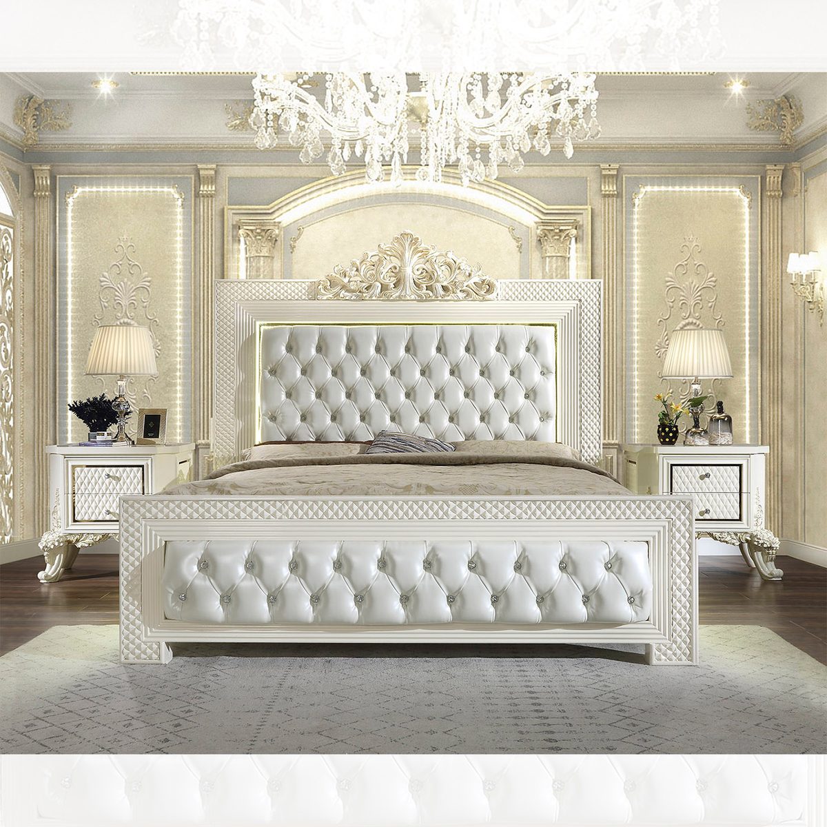 WSE High Quality Teak Wood Royal Gold 3-Piece King Size Bed, King Size Bed