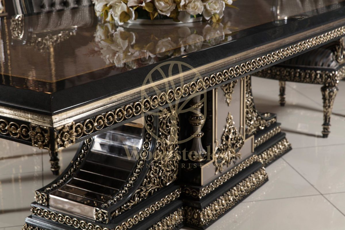 Teak Ornate Charcoal and Silver Dining Set, view 14