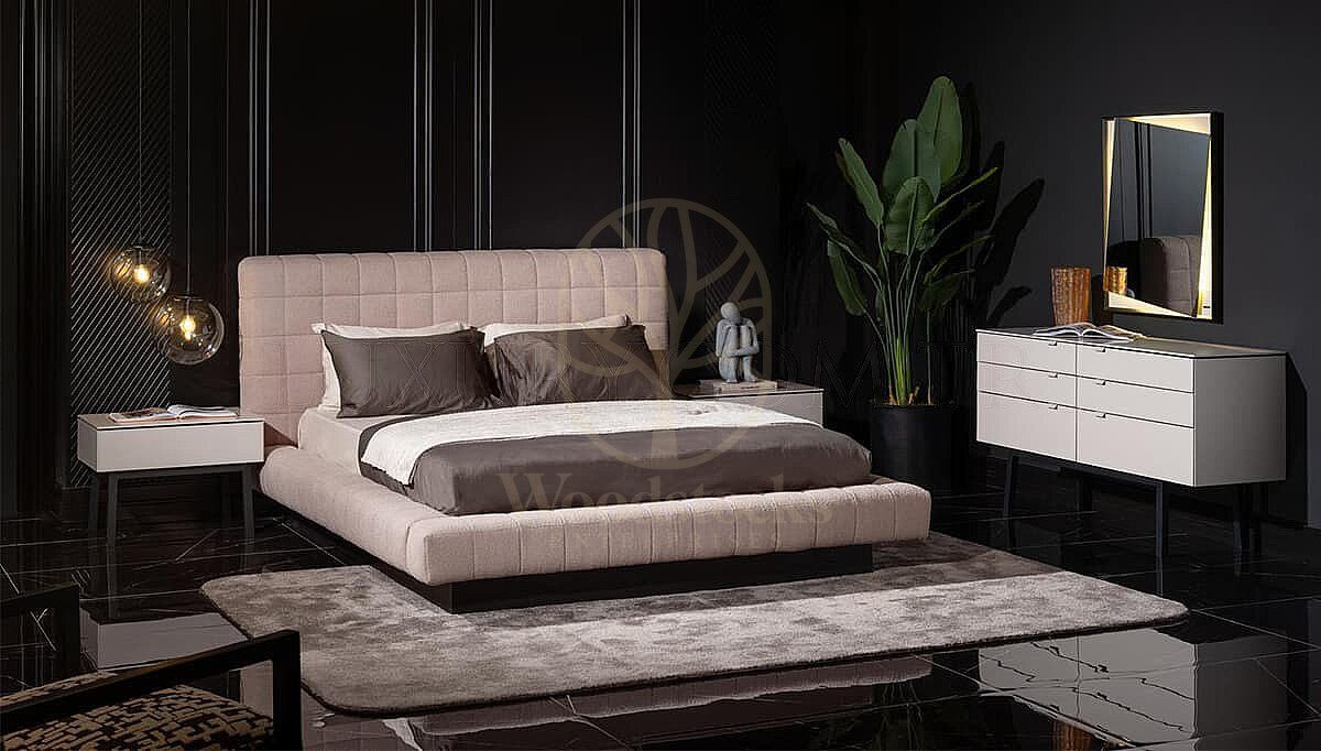 Luxury Marcello White Black Handcrafted Teak King Size Bed, Saharanpur, view 2