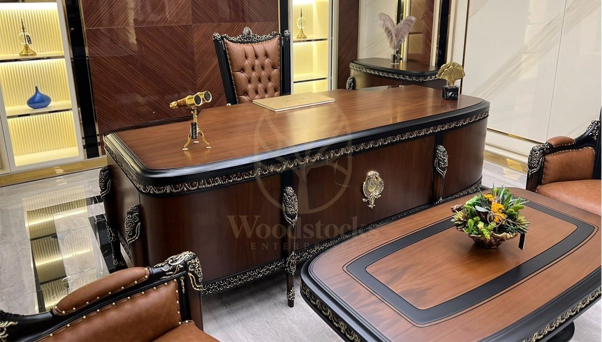 Royal Kolan Hand Carved Teak Office Table, Saharanpur, view 4