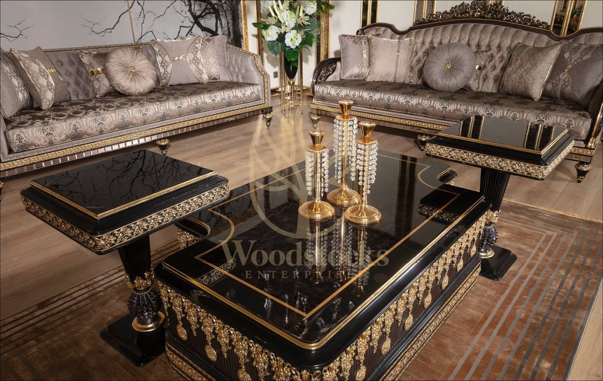 Teak Embroidered Black and Gold Center Table, view 4