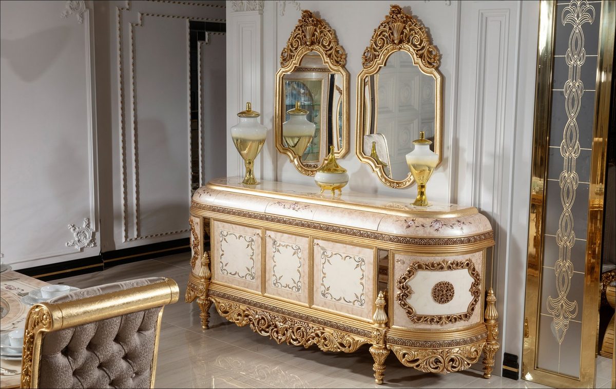 Teak Palace Cream and Gold Console Table, Console Table
