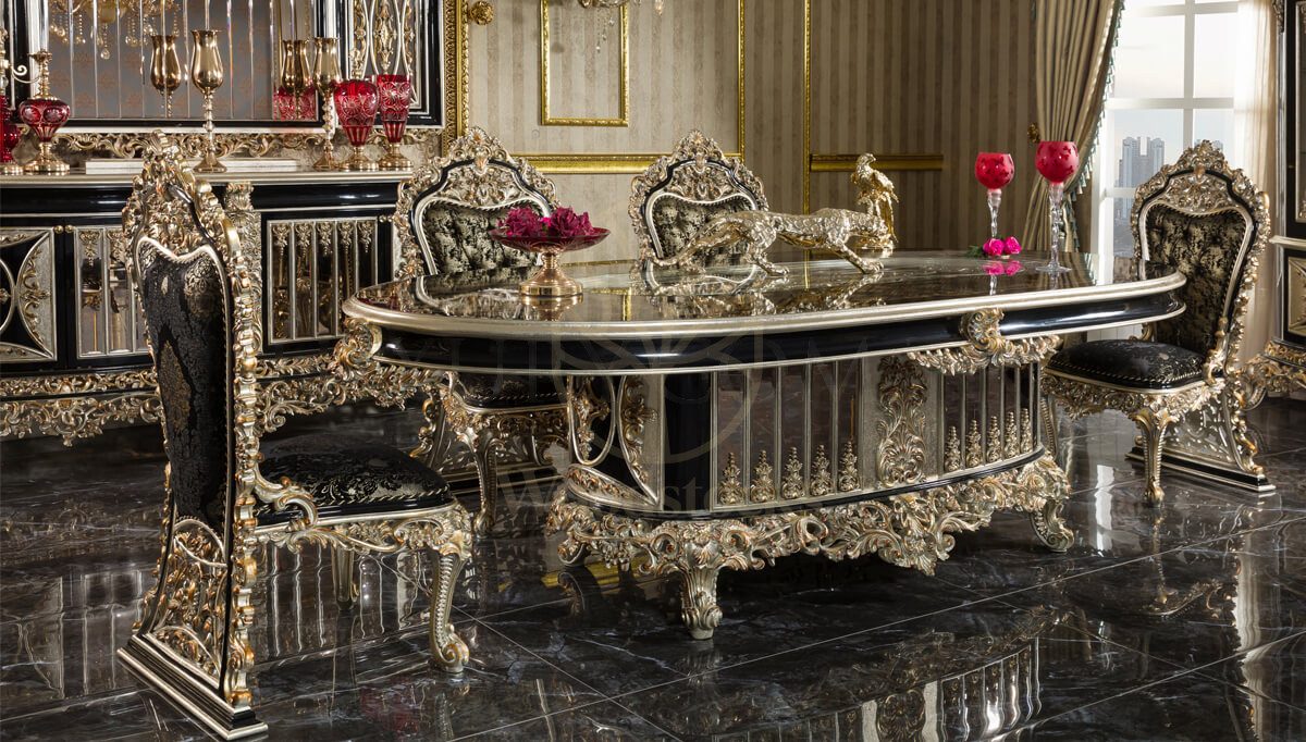 Royal Altay Black Hand Carved Teak Dining Table Set, Saharanpur, view 8